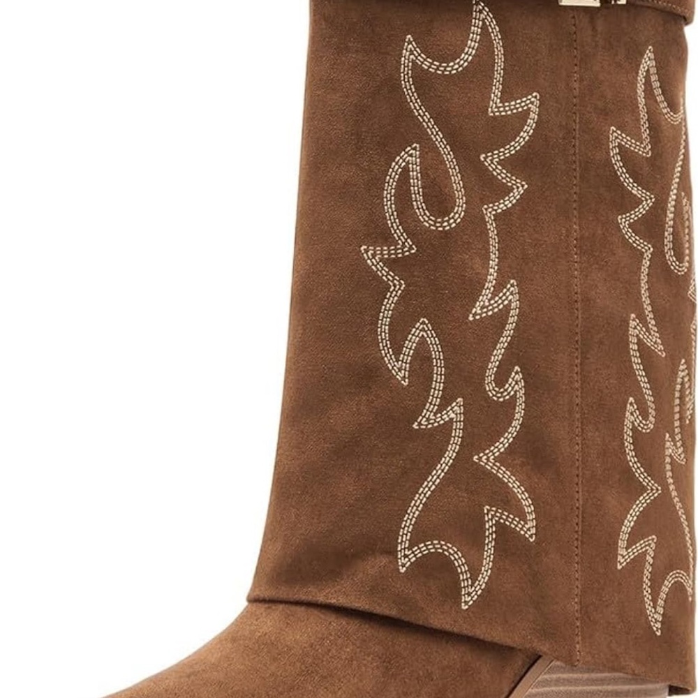 Madden Girl Brown Heeled Boots with Western Stitching